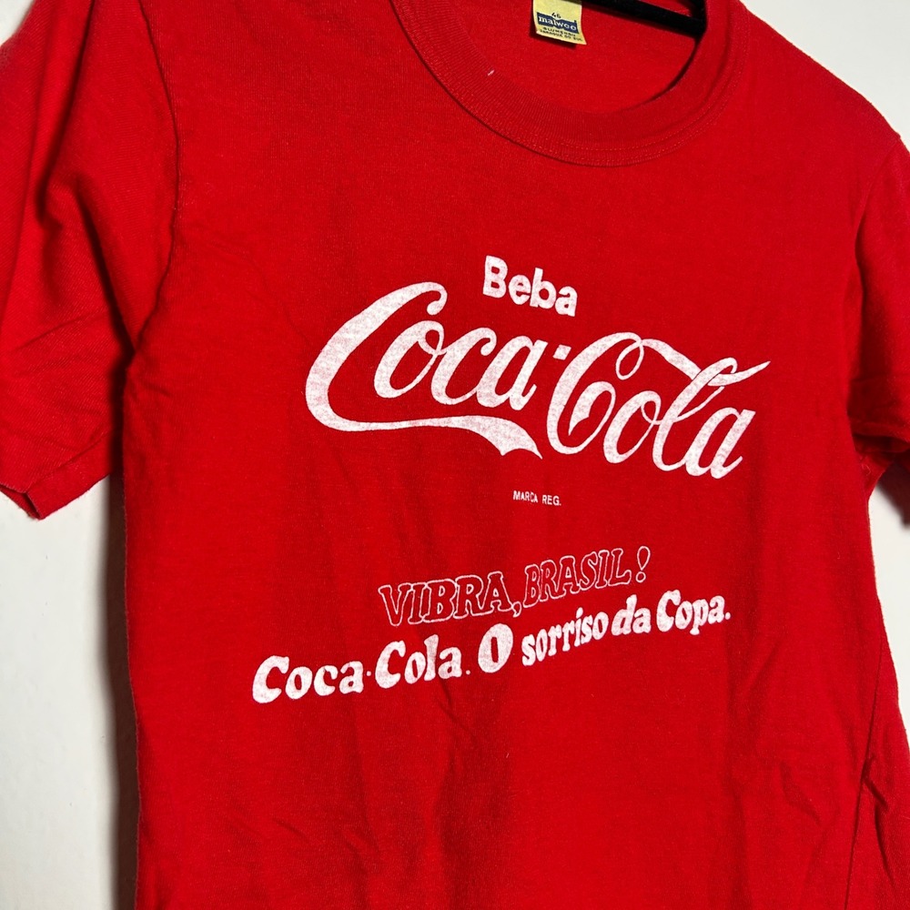 Malwee Red Cotton Vintage 1970s Brazilian Coca-Cola Graphic Tee Women Size 46 - Picture 8 of 8